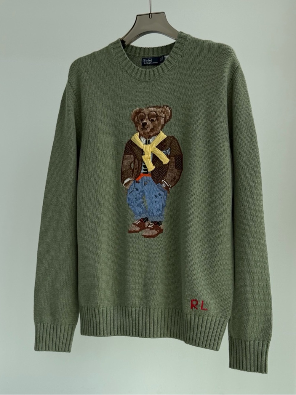 Polo by Ralph Lauren Olive Bear Intarsia Crewneck Sweater